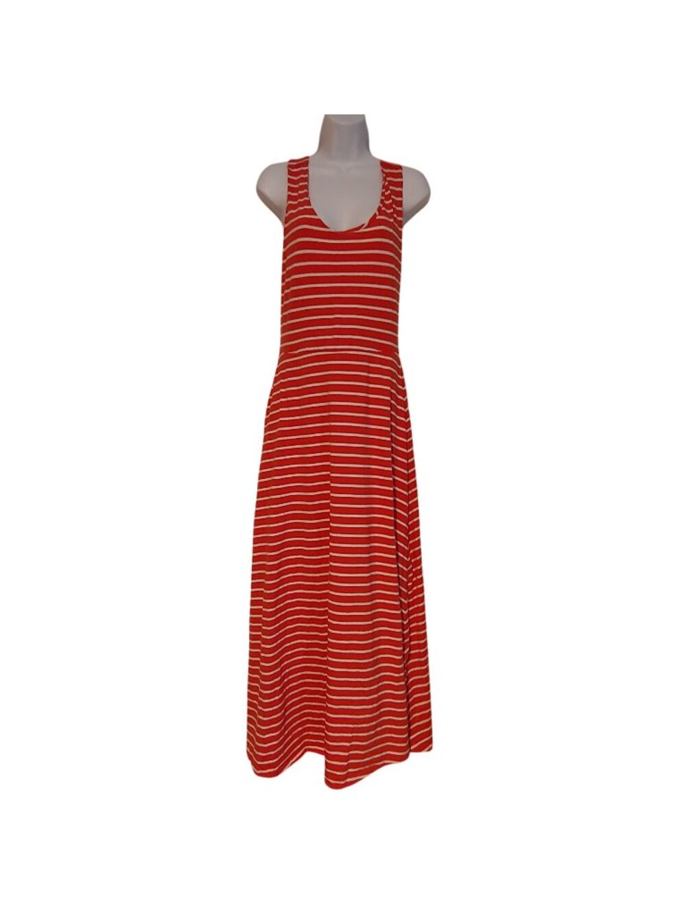 PACT Organic Cotton Striped Maxi Tank Dress Coastal Nautical Sustainable L
